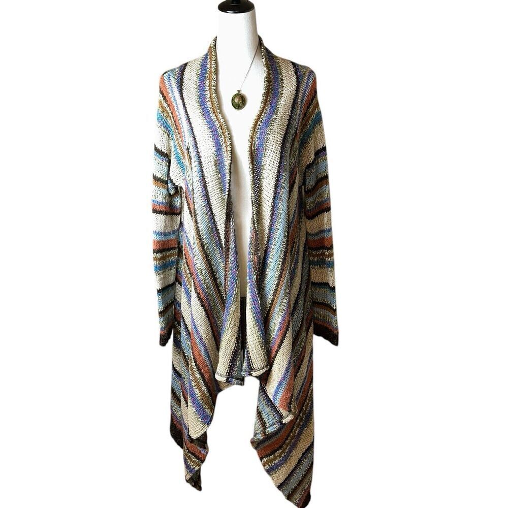 Boston Proper Boho Waterfall Cardigan Striped Asymmetric Duster Mohair‎ Blend